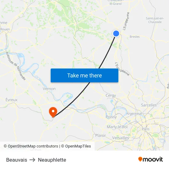 Beauvais to Neauphlette map