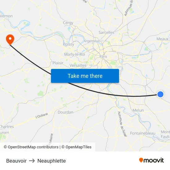 Beauvoir to Neauphlette map