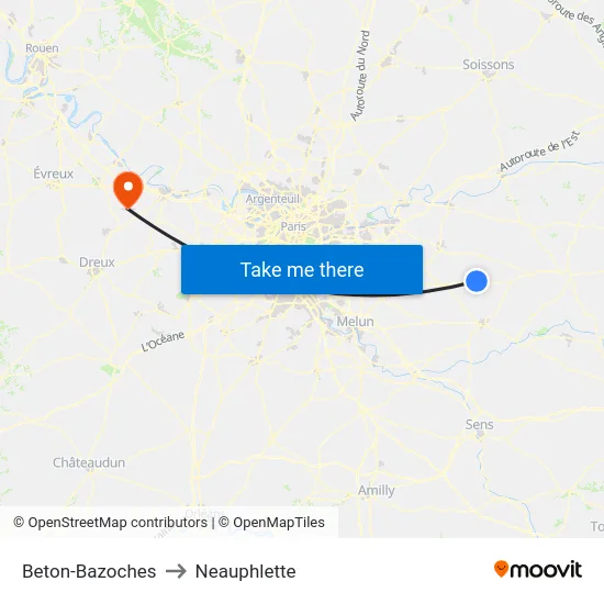 Beton-Bazoches to Neauphlette map