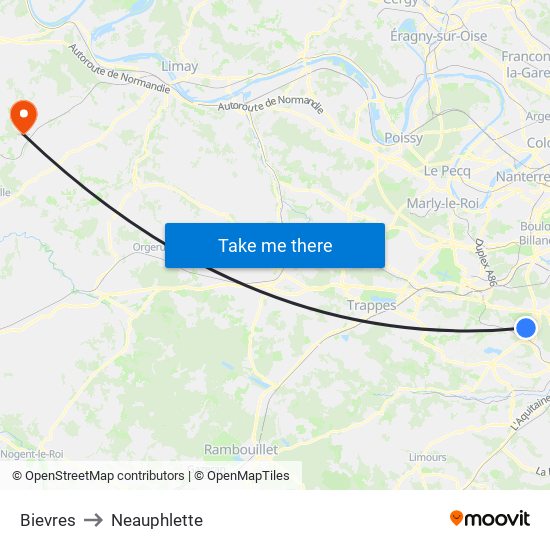 Bievres to Neauphlette map