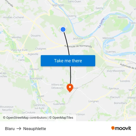 Blaru to Neauphlette map