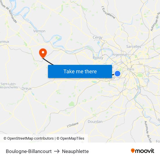 Boulogne-Billancourt to Neauphlette map