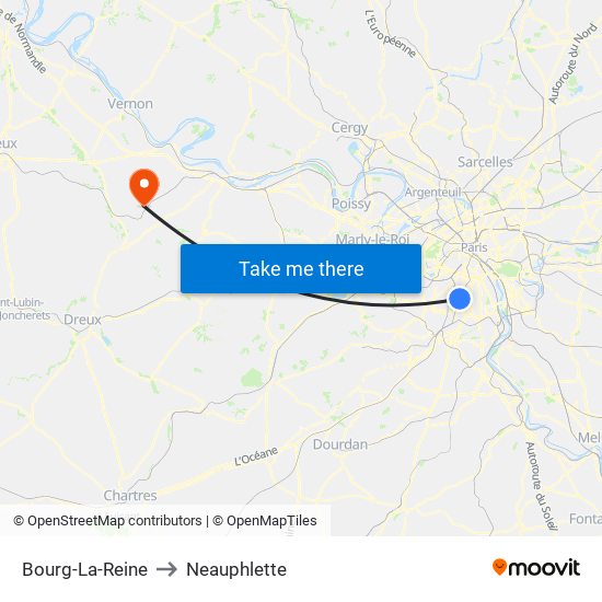 Bourg-La-Reine to Neauphlette map