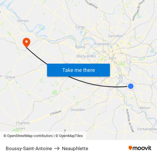 Boussy-Saint-Antoine to Neauphlette map