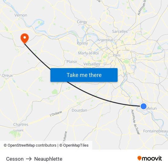 Cesson to Neauphlette map