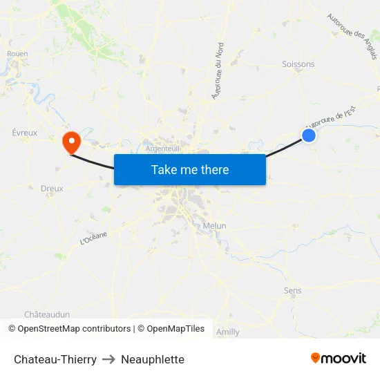 Chateau-Thierry to Neauphlette map