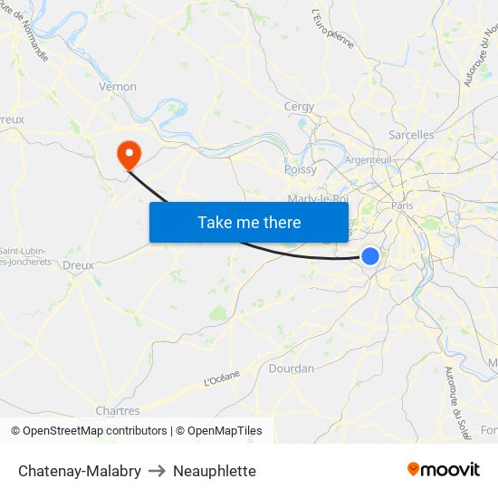 Chatenay-Malabry to Neauphlette map