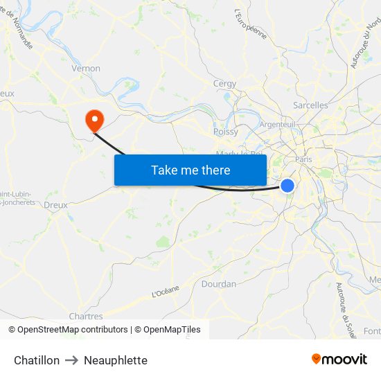 Chatillon to Neauphlette map