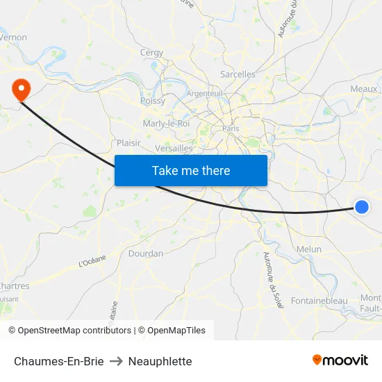 Chaumes-En-Brie to Neauphlette map