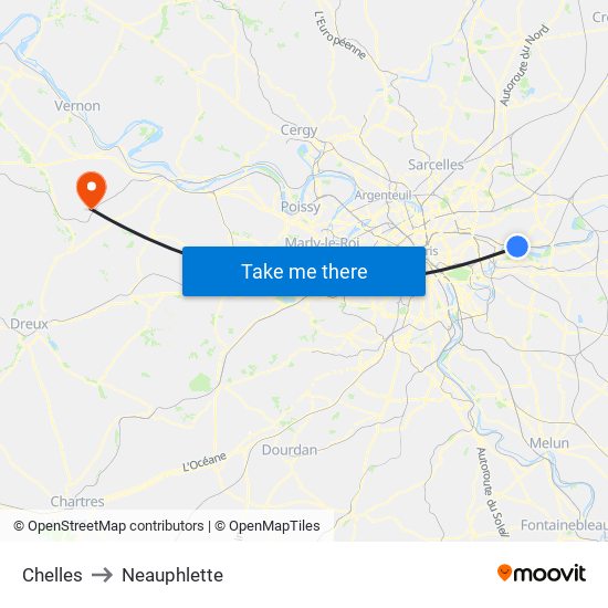 Chelles to Neauphlette map