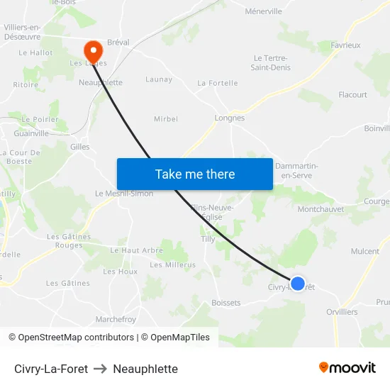 Civry-La-Foret to Neauphlette map