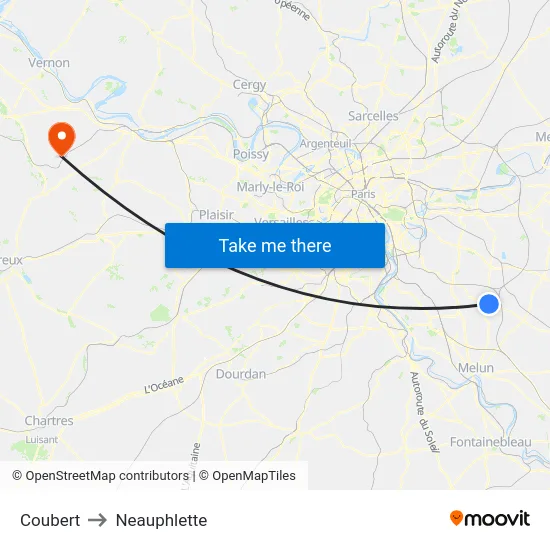 Coubert to Neauphlette map
