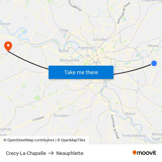 Crecy-La-Chapelle to Neauphlette map