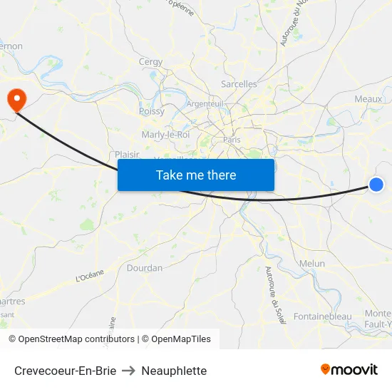 Crevecoeur-En-Brie to Neauphlette map
