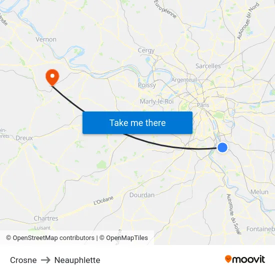 Crosne to Neauphlette map