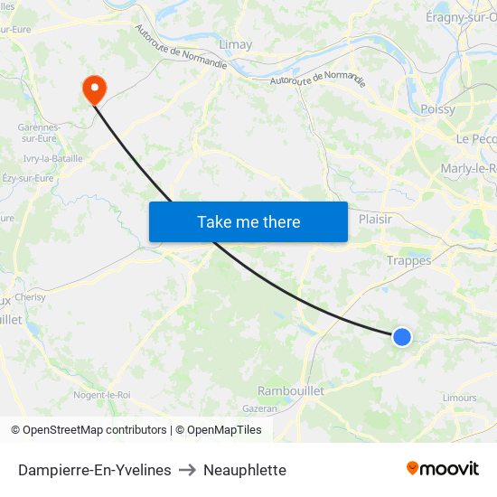 Dampierre-En-Yvelines to Neauphlette map