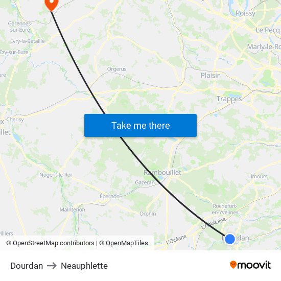 Dourdan to Neauphlette map