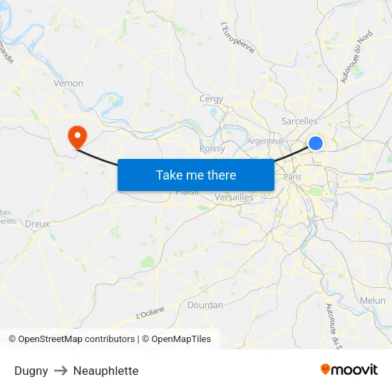 Dugny to Neauphlette map