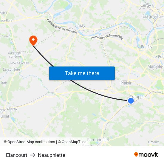Elancourt to Neauphlette map