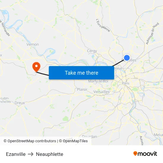 Ezanville to Neauphlette map