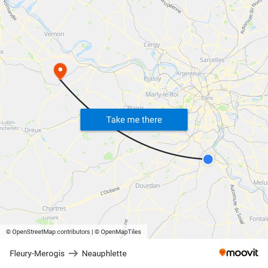 Fleury-Merogis to Neauphlette map