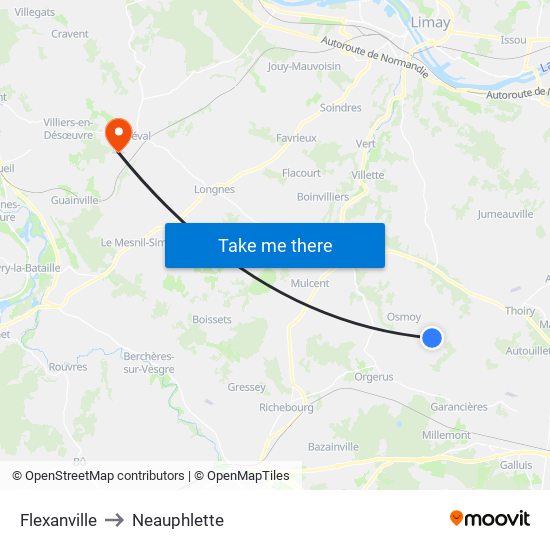 Flexanville to Neauphlette map