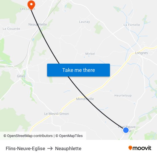 Flins-Neuve-Eglise to Neauphlette map