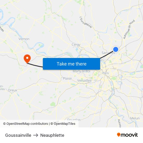 Goussainville to Neauphlette map