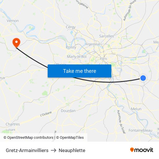Gretz-Armainvilliers to Neauphlette map