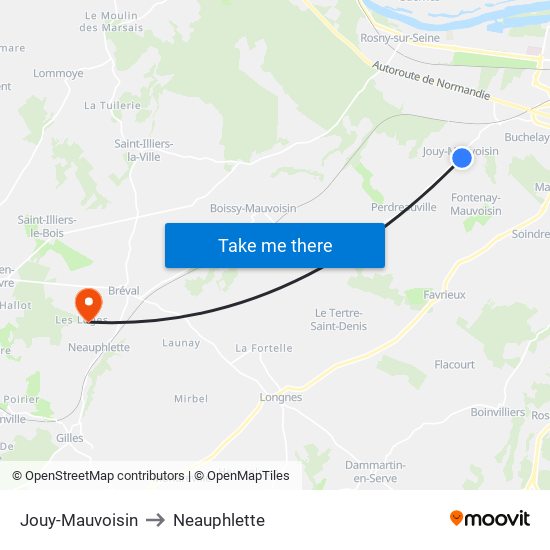 Jouy-Mauvoisin to Neauphlette map