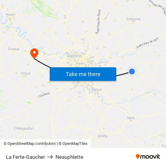 La Ferte-Gaucher to Neauphlette map