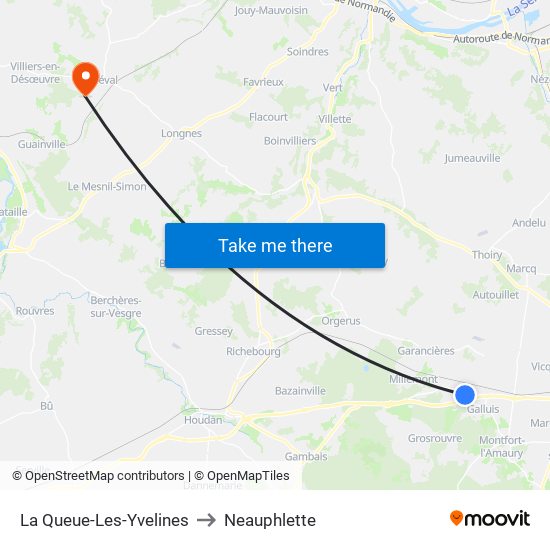 La Queue-Les-Yvelines to Neauphlette map