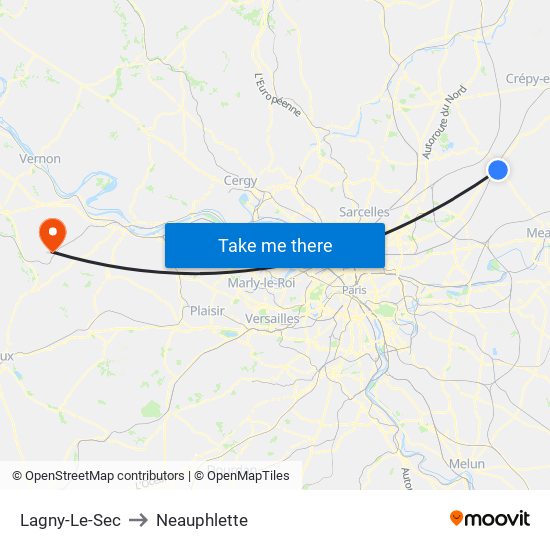 Lagny-Le-Sec to Neauphlette map