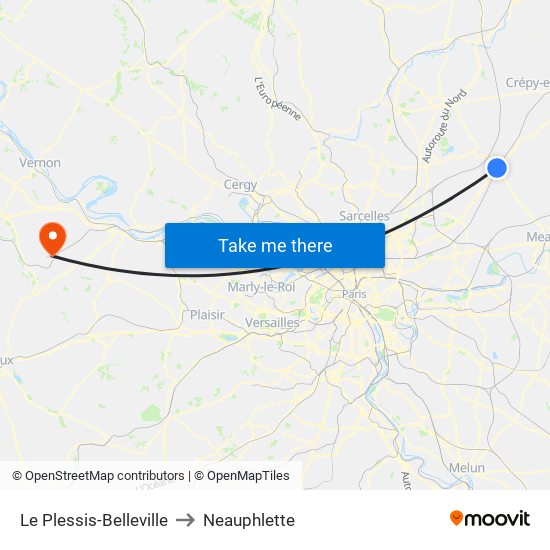 Le Plessis-Belleville to Neauphlette map