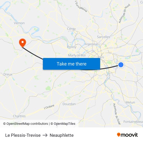 Le Plessis-Trevise to Neauphlette map
