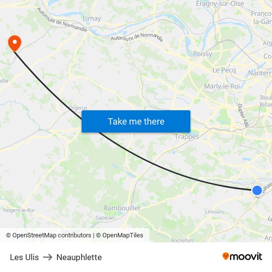 Les Ulis to Neauphlette map