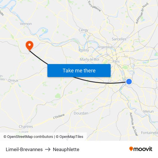 Limeil-Brevannes to Neauphlette map