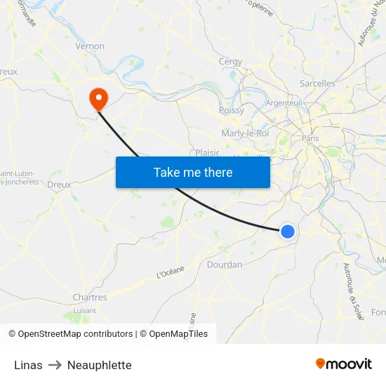 Linas to Neauphlette map