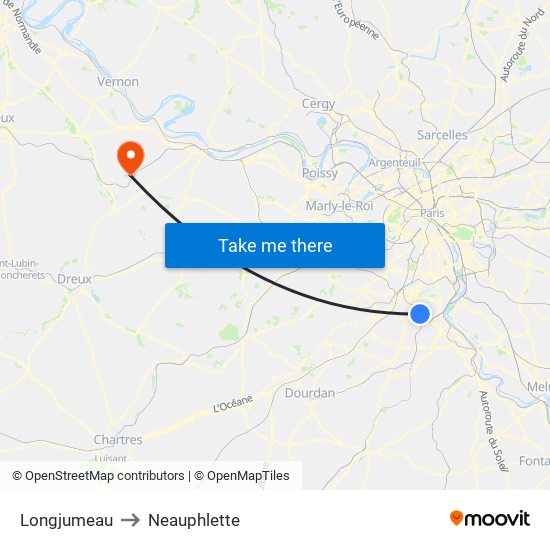 Longjumeau to Neauphlette map