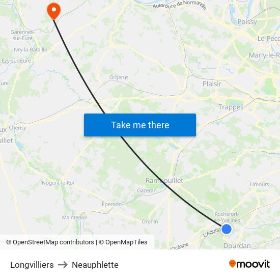 Longvilliers to Neauphlette map