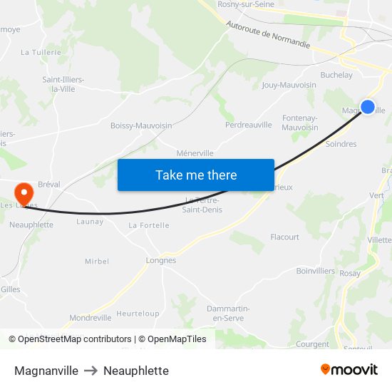 Magnanville to Neauphlette map