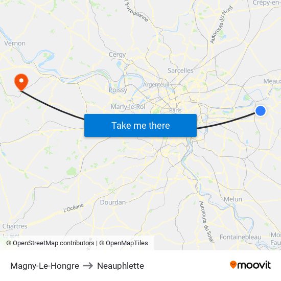 Magny-Le-Hongre to Neauphlette map