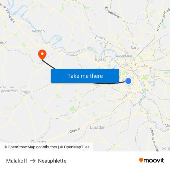 Malakoff to Neauphlette map