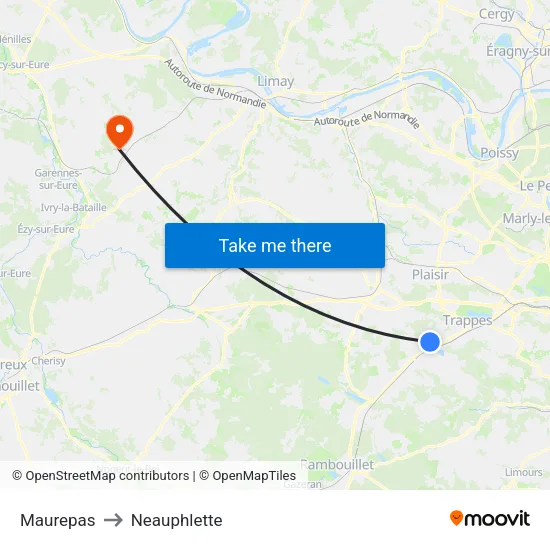 Maurepas to Neauphlette map