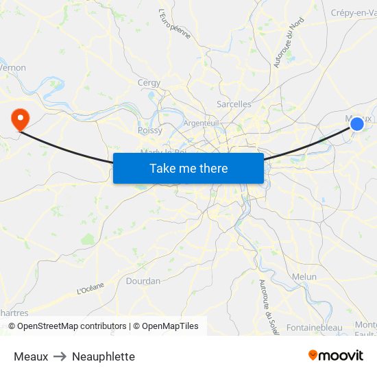 Meaux to Neauphlette map