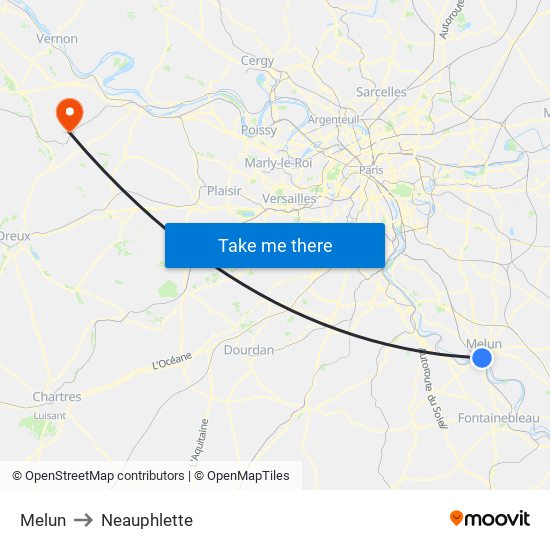 Melun to Neauphlette map