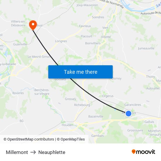 Millemont to Neauphlette map