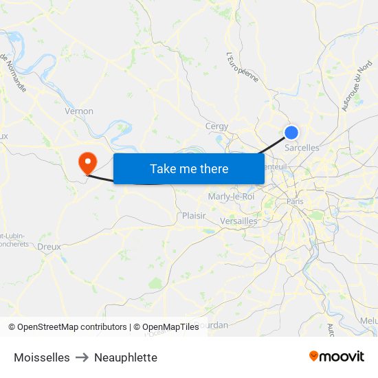 Moisselles to Neauphlette map