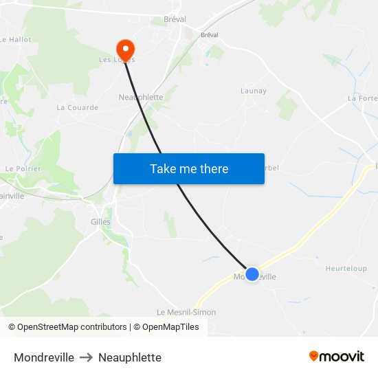 Mondreville to Neauphlette map