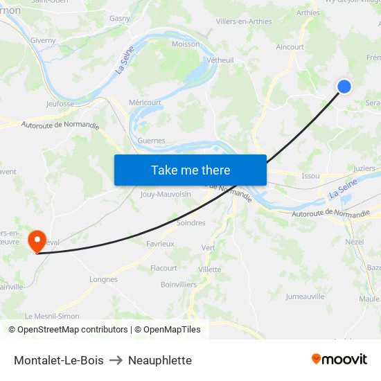 Montalet-Le-Bois to Neauphlette map